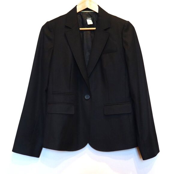 JCREW Super 110s 100% wool blazer black tailored suit jacket old money 6 flaw - Picture 1 of 11